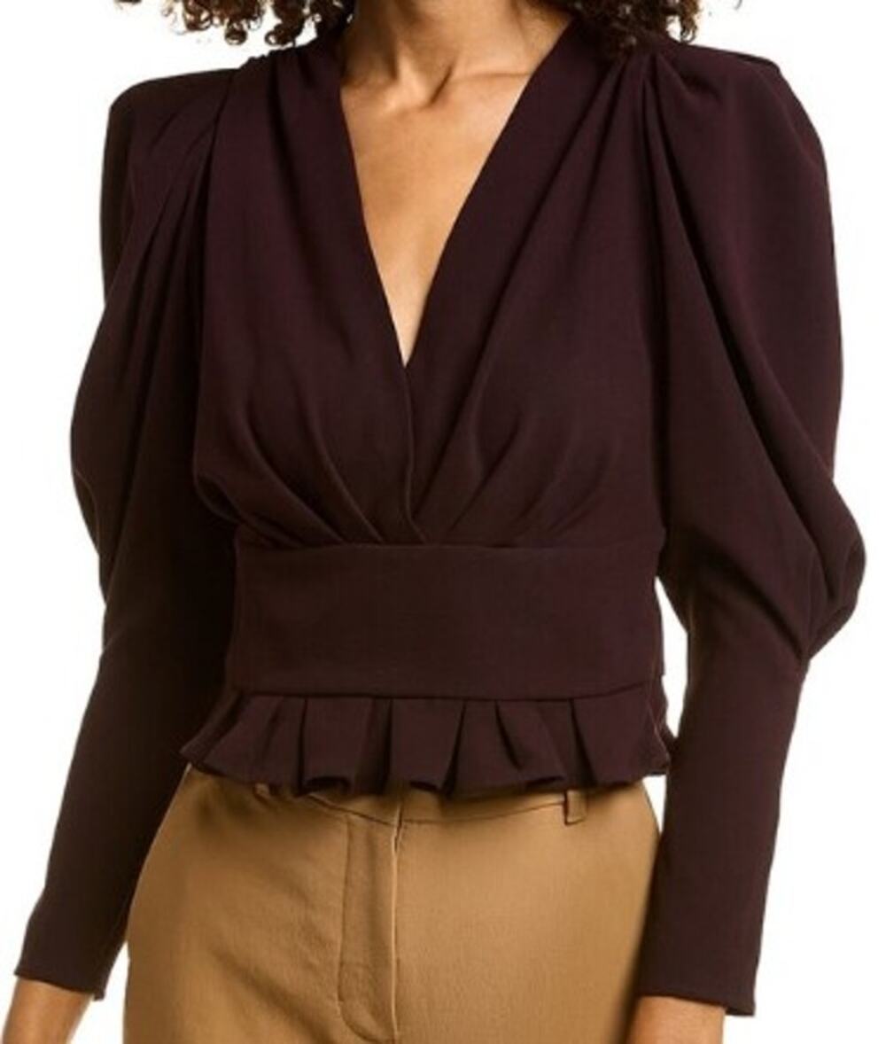 IRO Paris Long Sleeve V Neck Stepie Top in Deep Burgundy FR 38 / US 6